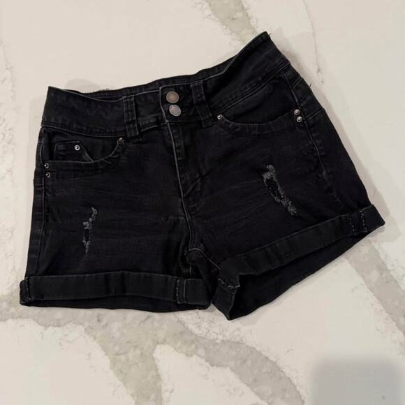 YMI Pants - YMI Wanna Betta Butt HighRise Distressed Cuffed Denim Jean Shorts Womens 5 Black